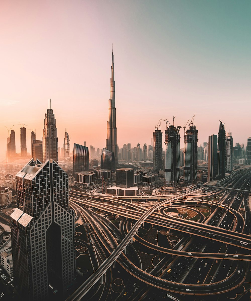 Burj Khalifa and Dubai skyline at dusk